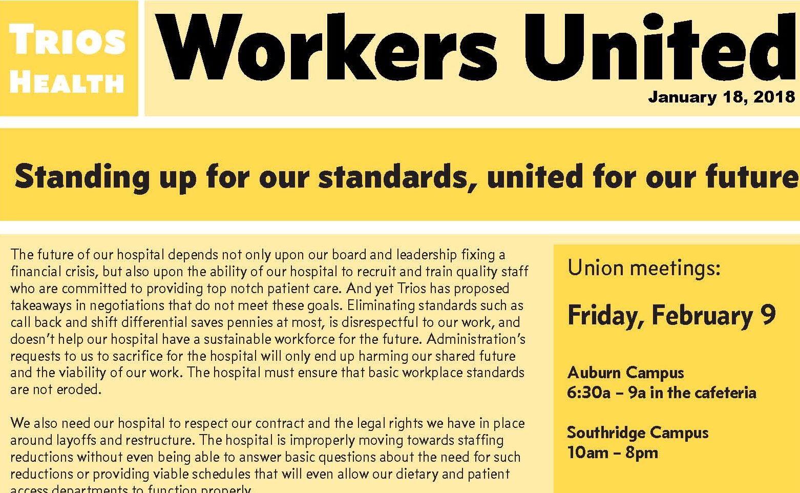 Standing up for our standards, united for our future