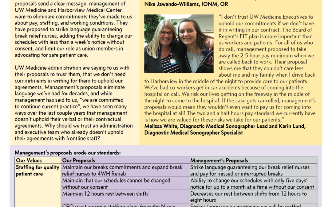 Management’s Proposals take us Backwards —  We Need Guarantees for Safe Patient Care and Quality Jobs