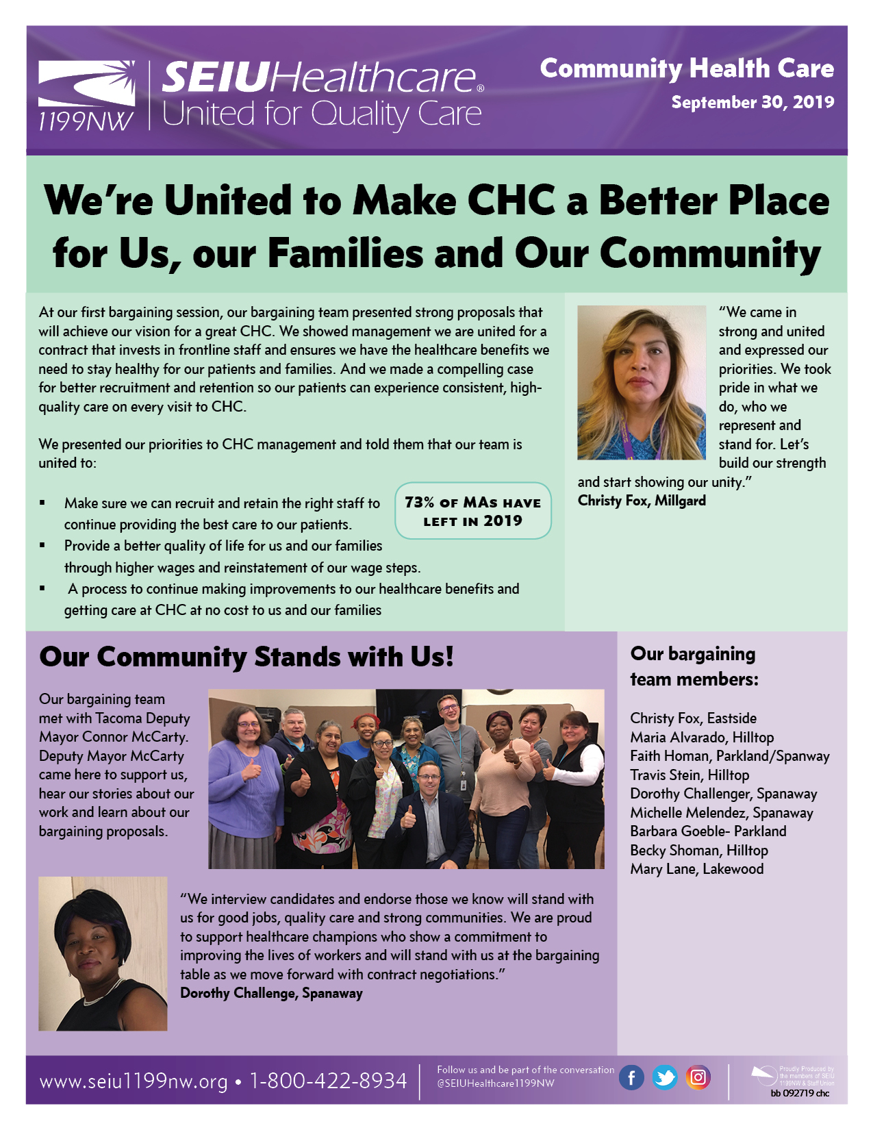 We’re United to Make CHC a Better Place for Us, our Families and Our Community