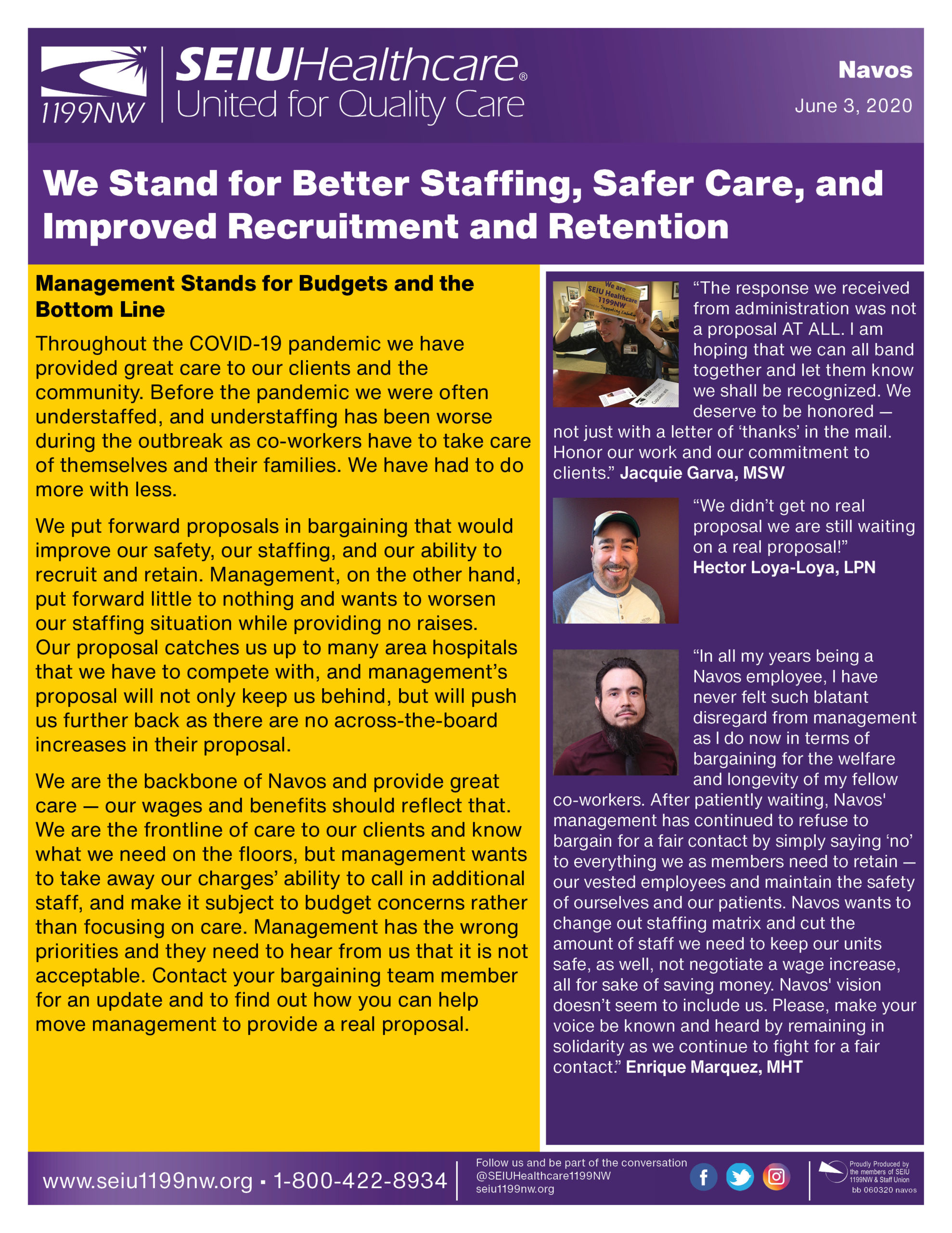 We Stand for Better Staffing, Safer Care, and Improved Recruitment and Retention