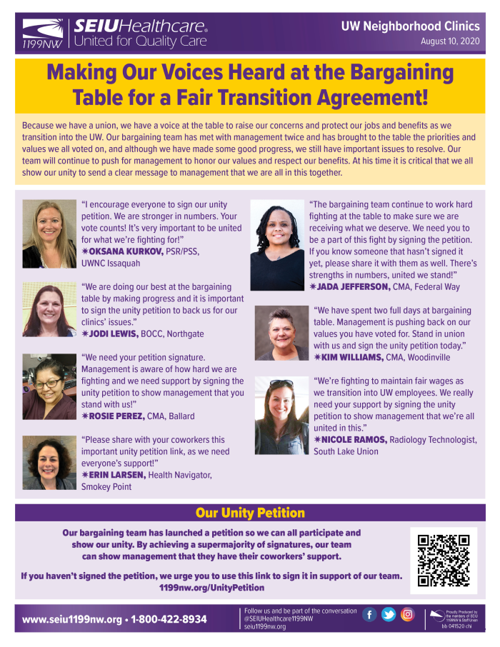 Making Our Voices Heard at the Bargaining Table for a Fair Transition Agreement!