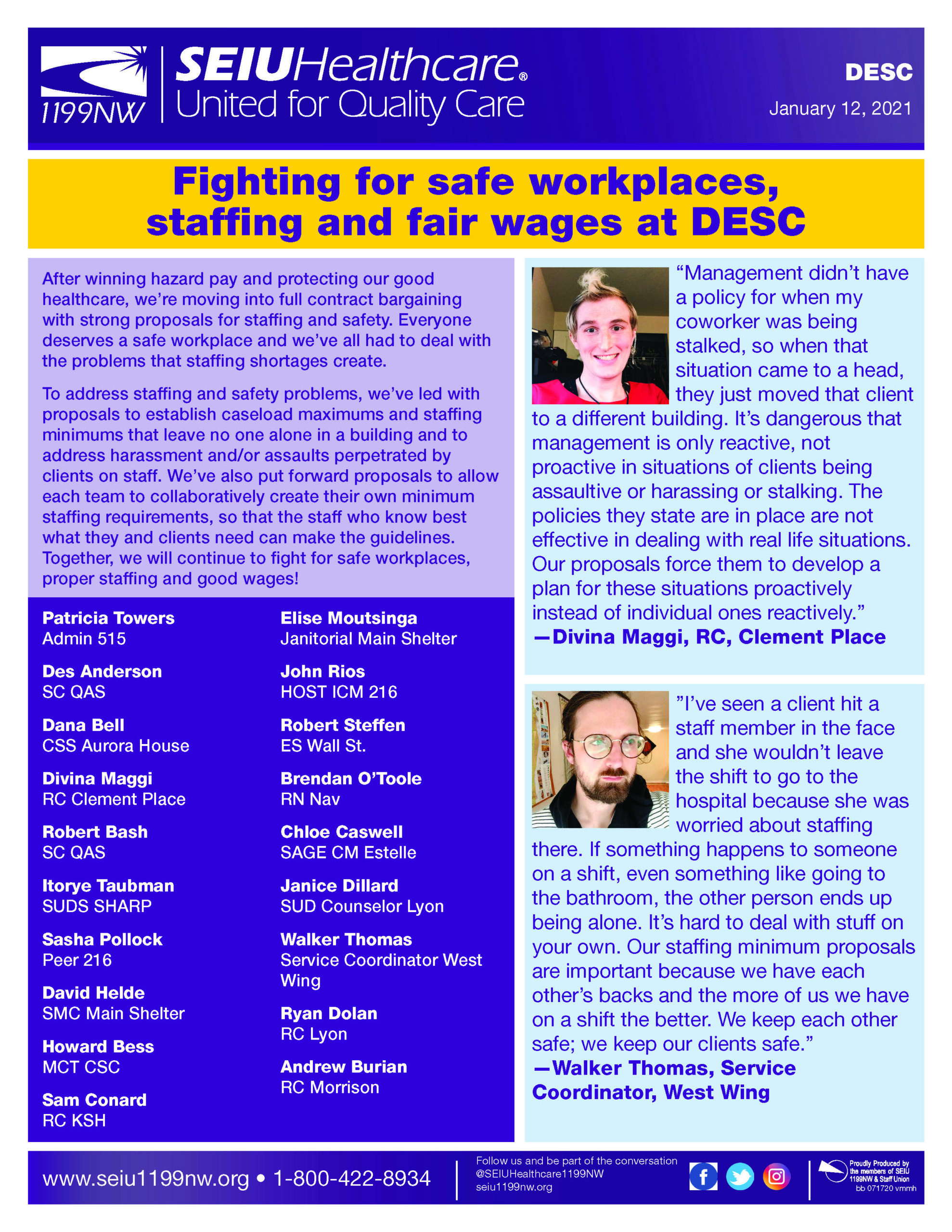 Fighting for safe workplaces, staffing and fair wages at DESC