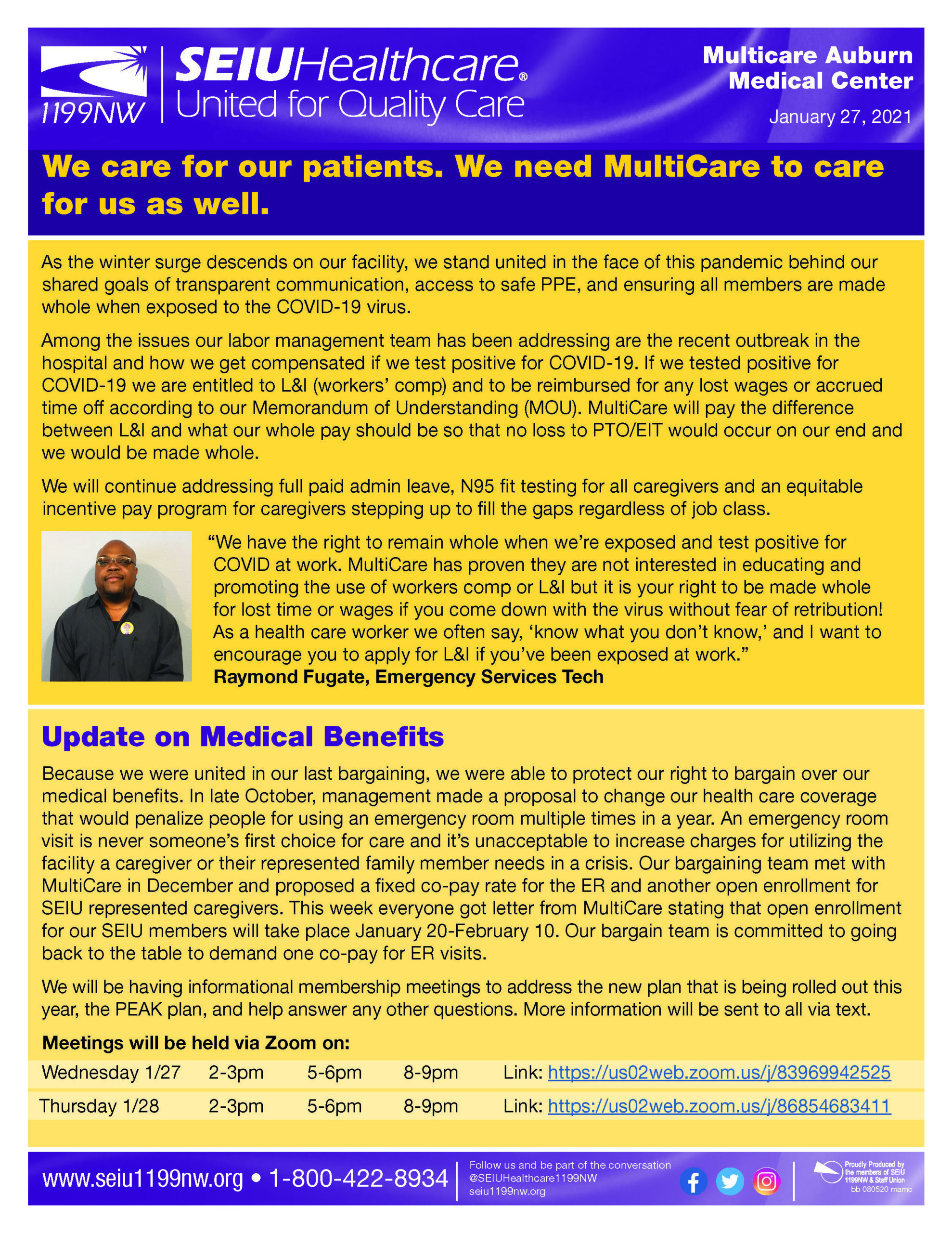 We care for our patients. We need MultiCare to care for us as well.
