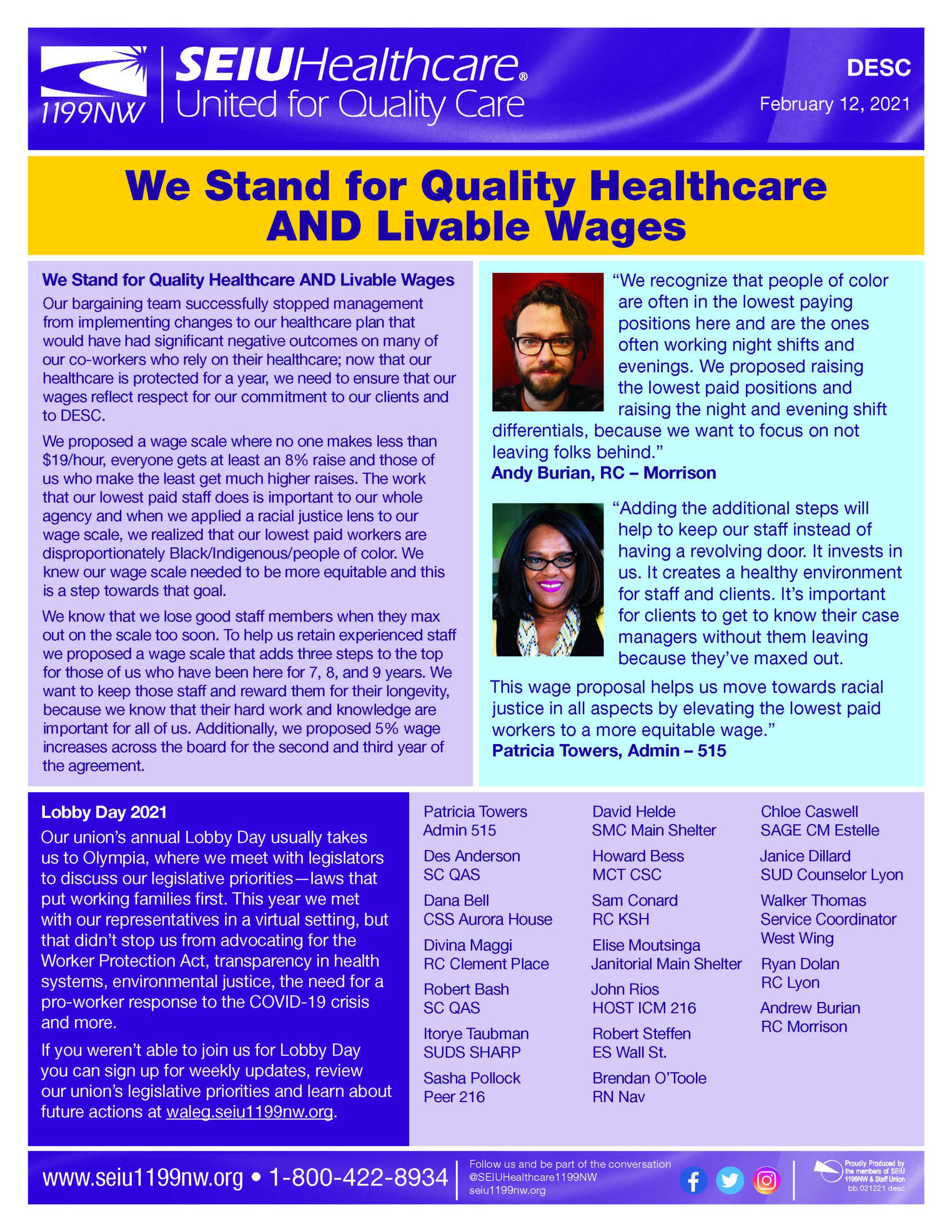 We Stand for Quality Healthcare AND Livable Wages