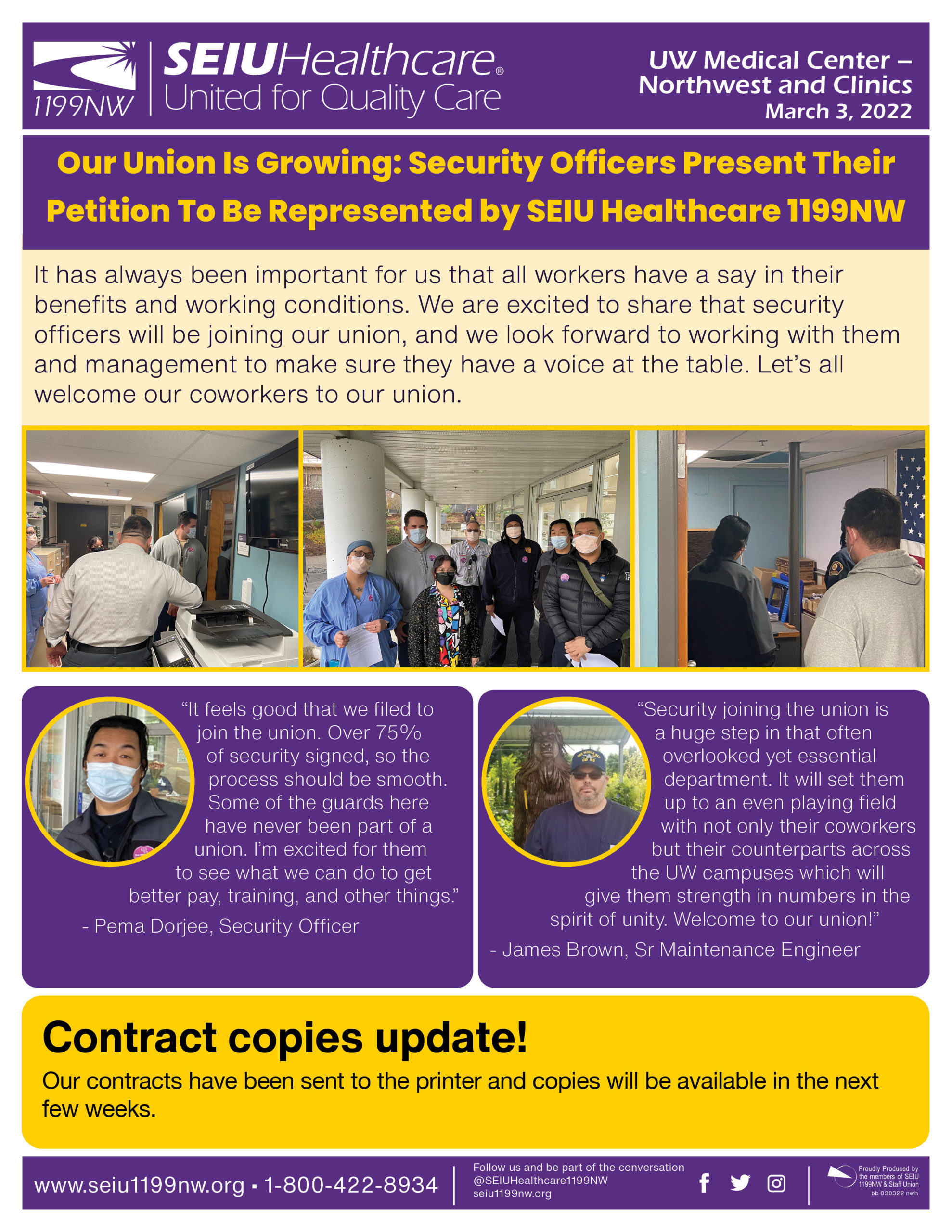 Our Union Is Growing: Security Officers Present Their Petition To Be Represented by SEIU Healthcare 1199NW