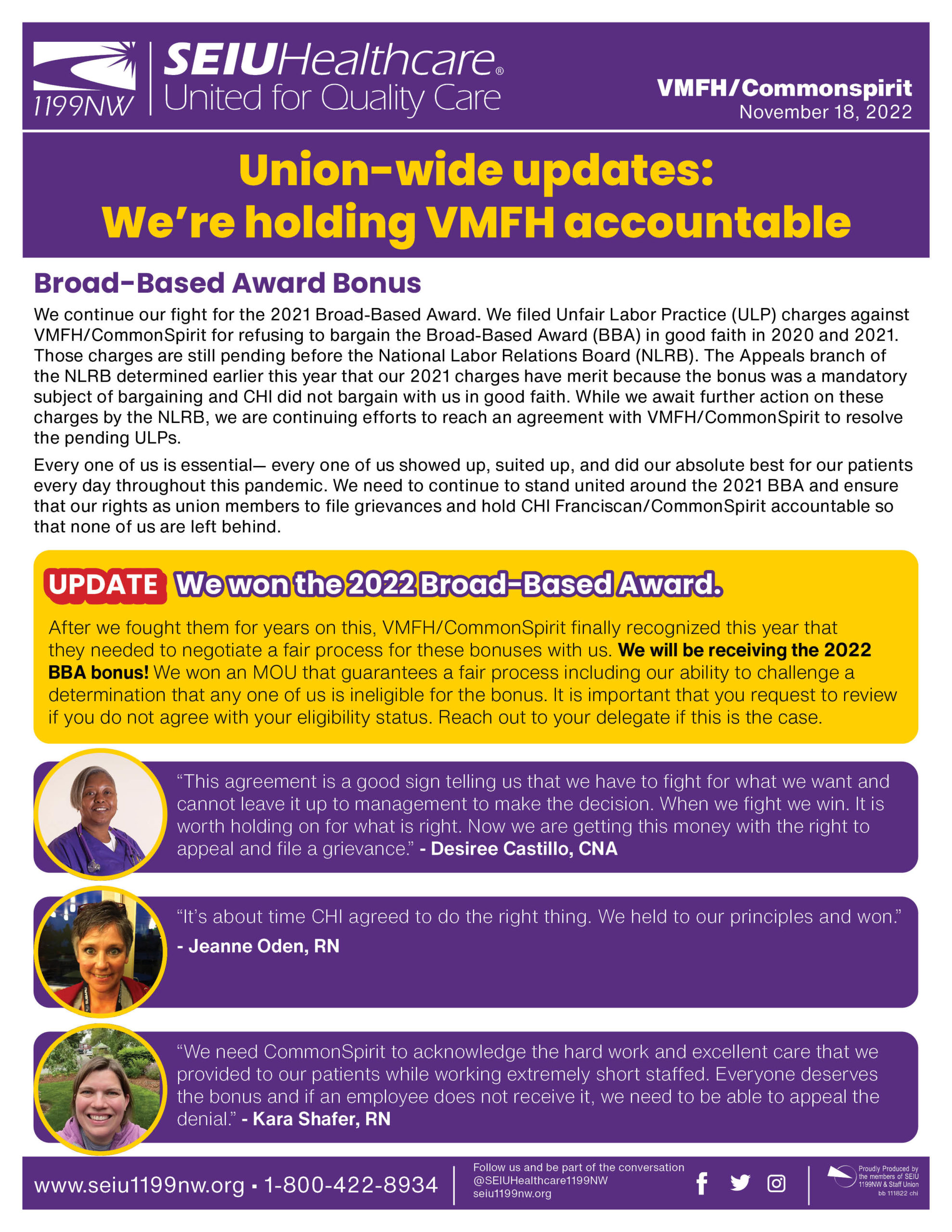 Union-wide updates: We’re holding VMFH accountable