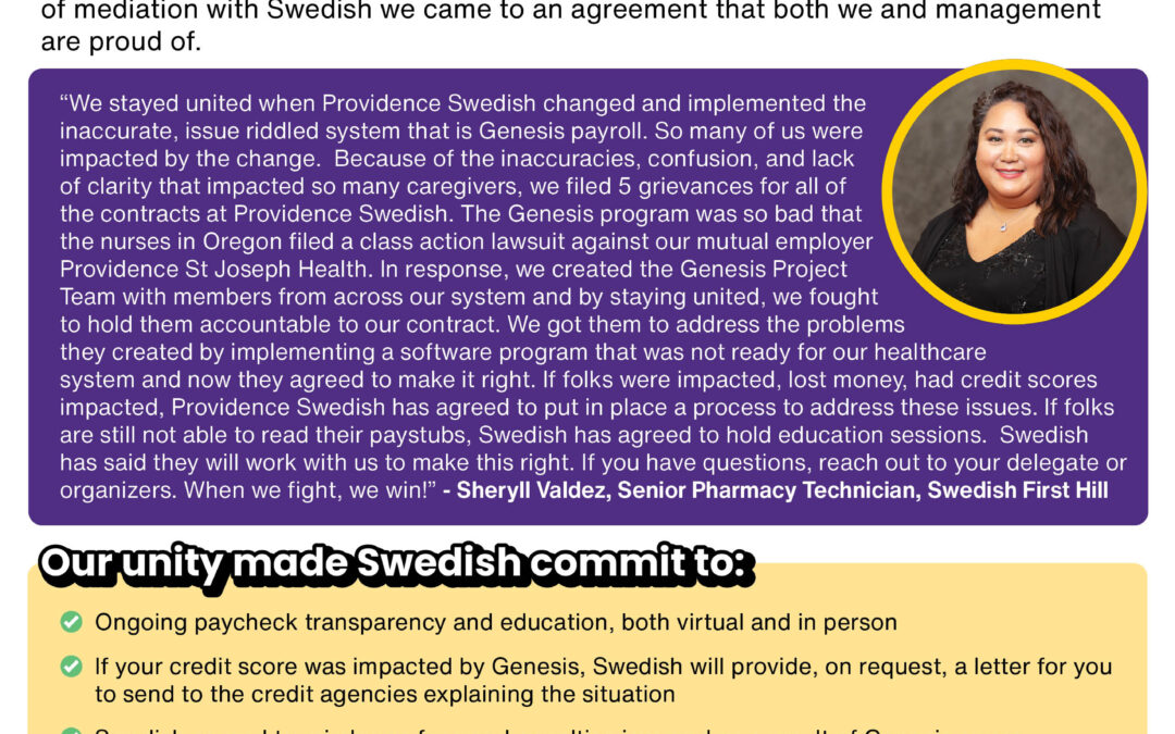 We held management accountable and won an agreement regarding Genesis payment errors!