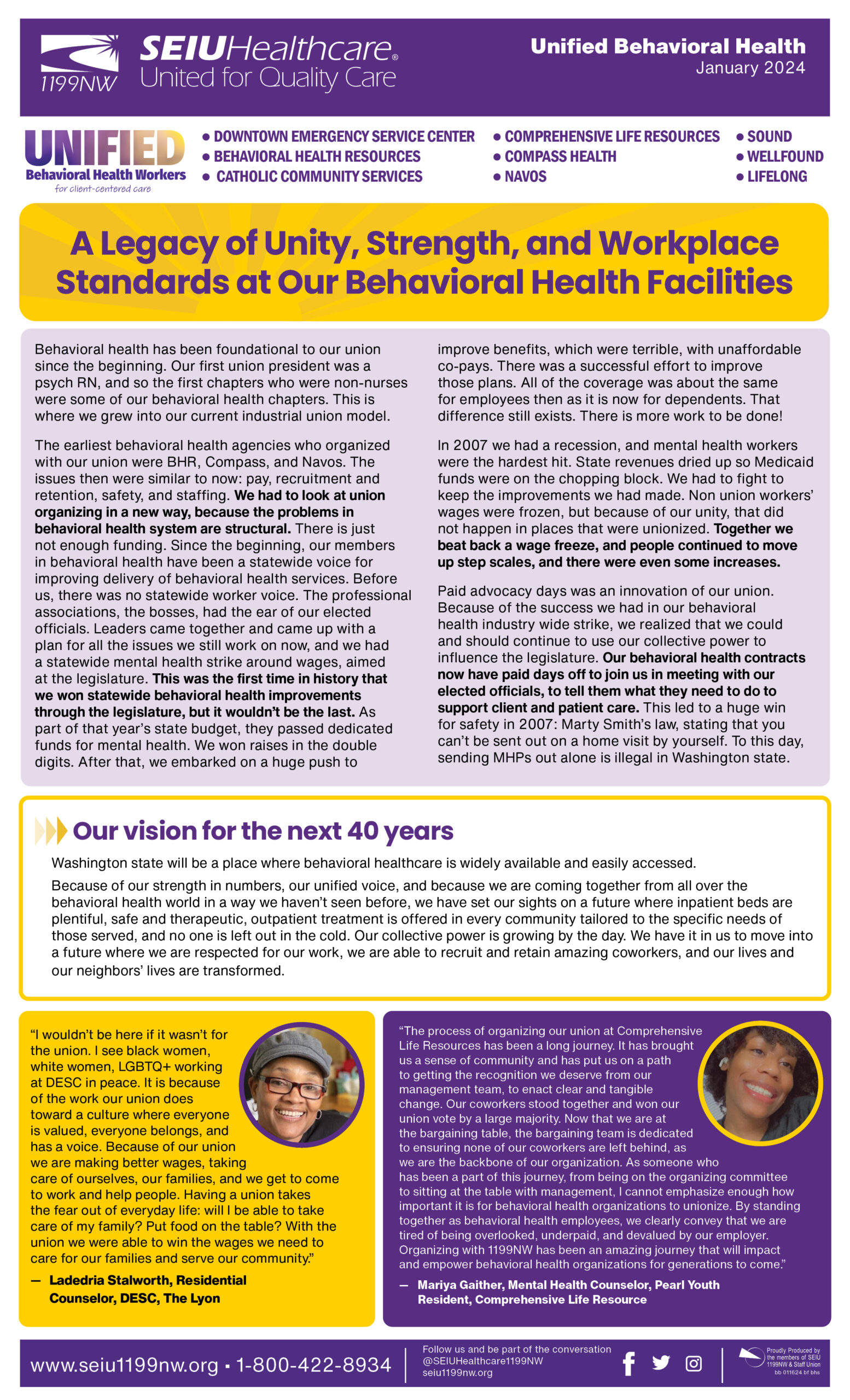 A Legacy of Unity, Strength, and Workplace Standards at Our Behavioral Health Facilities