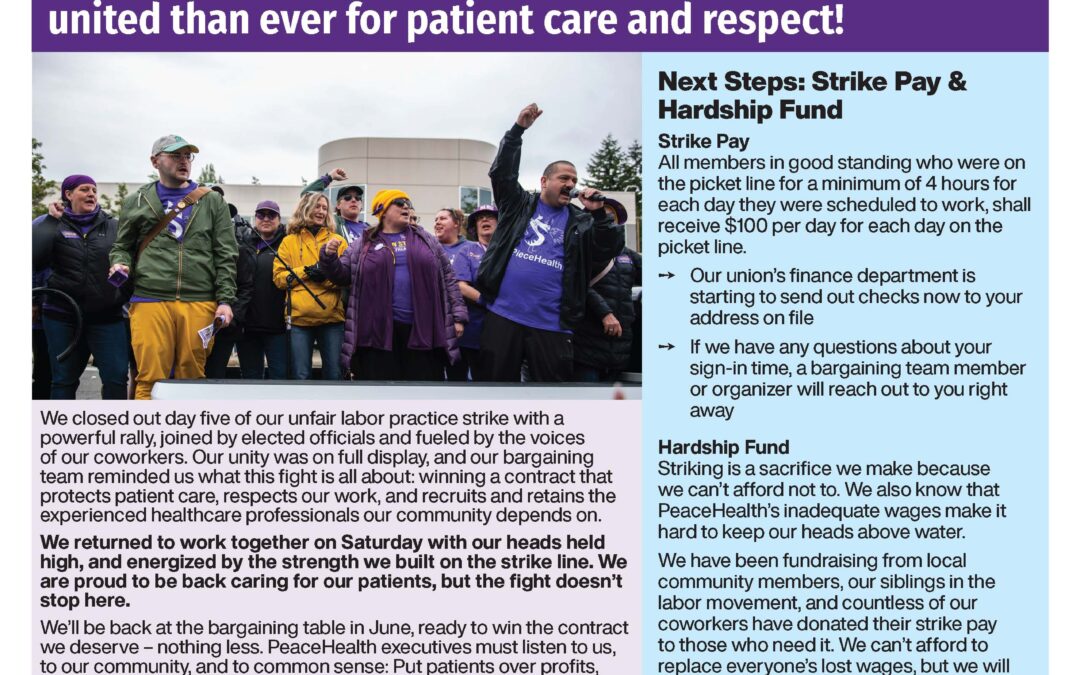 Strike strong, back to work stronger. More united than ever for patient care and respect!