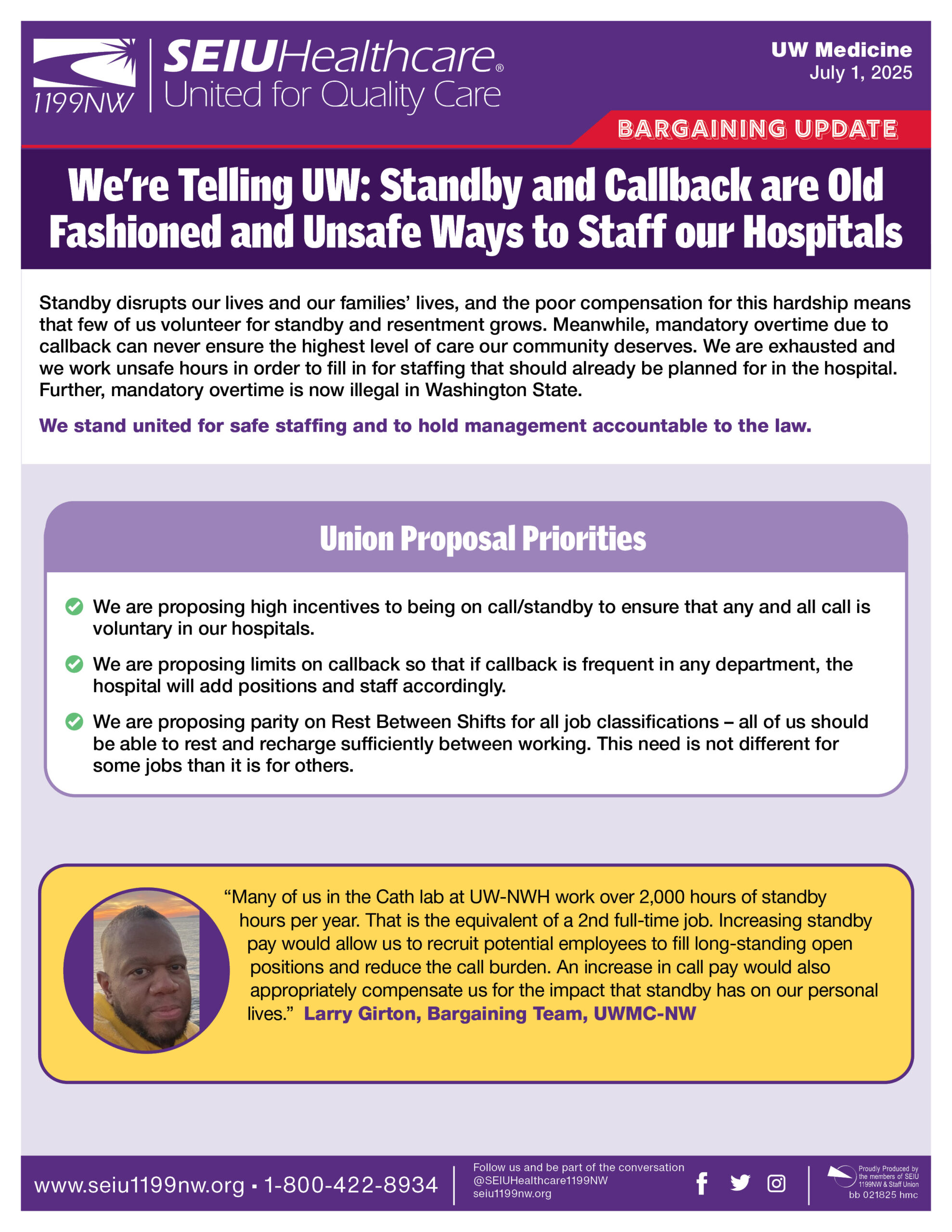 We’re Telling UW: Standby and Callback are Old Fashioned and Unsafe Ways to Staff our Hospitals