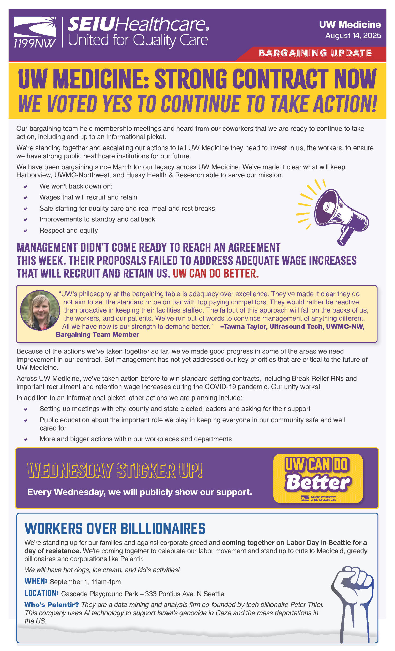 UW Medicine: Strong contract NOW We Voted Yes to Continue to Take Action!