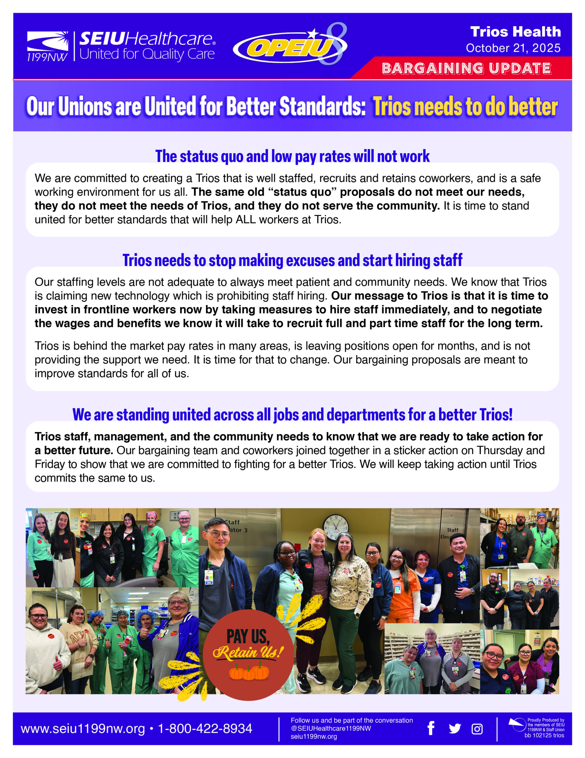 Our Unions are United for Better Standards:  Trios needs to do better