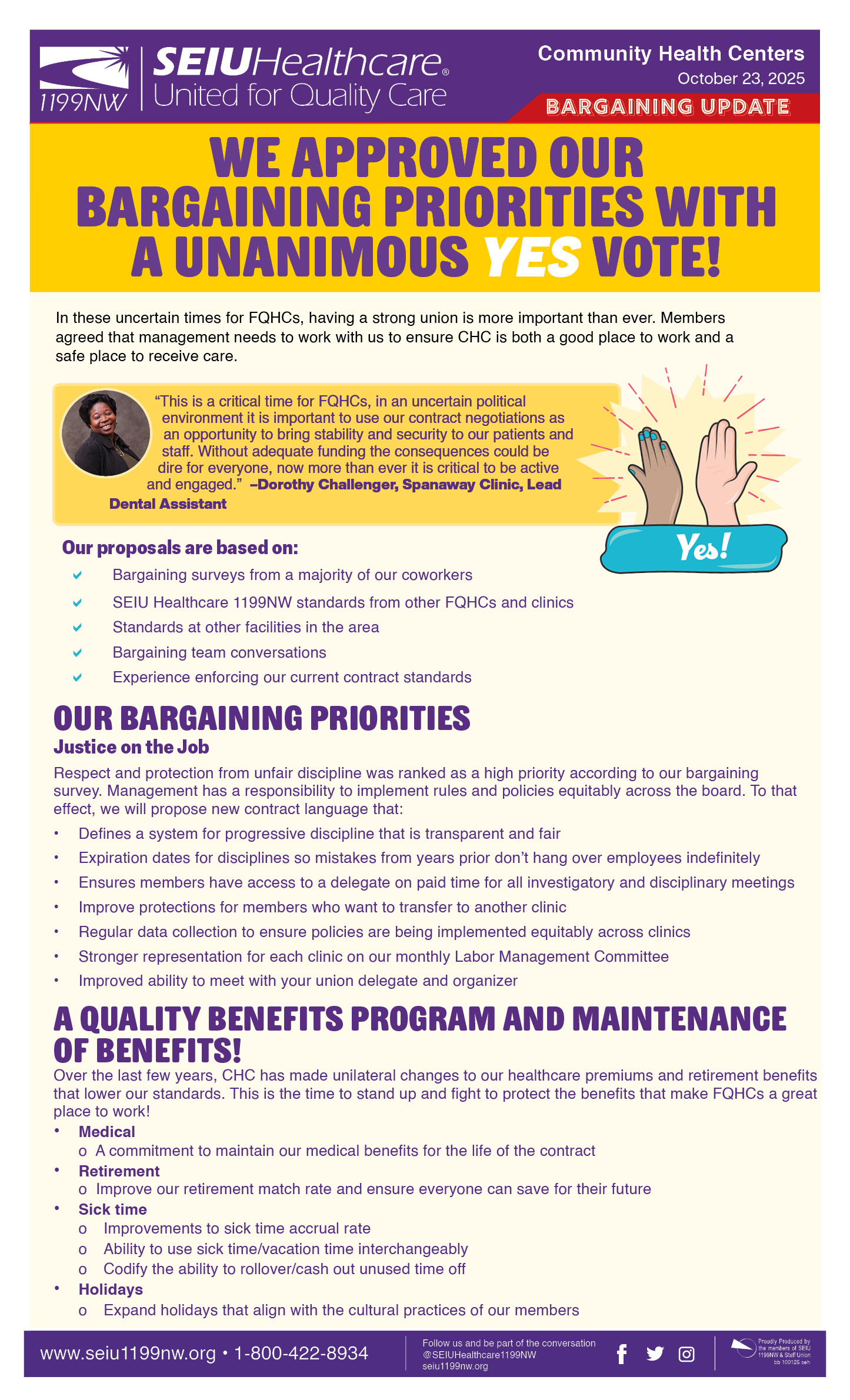 We approved our bargaining priorities with a unanimous YES vote!