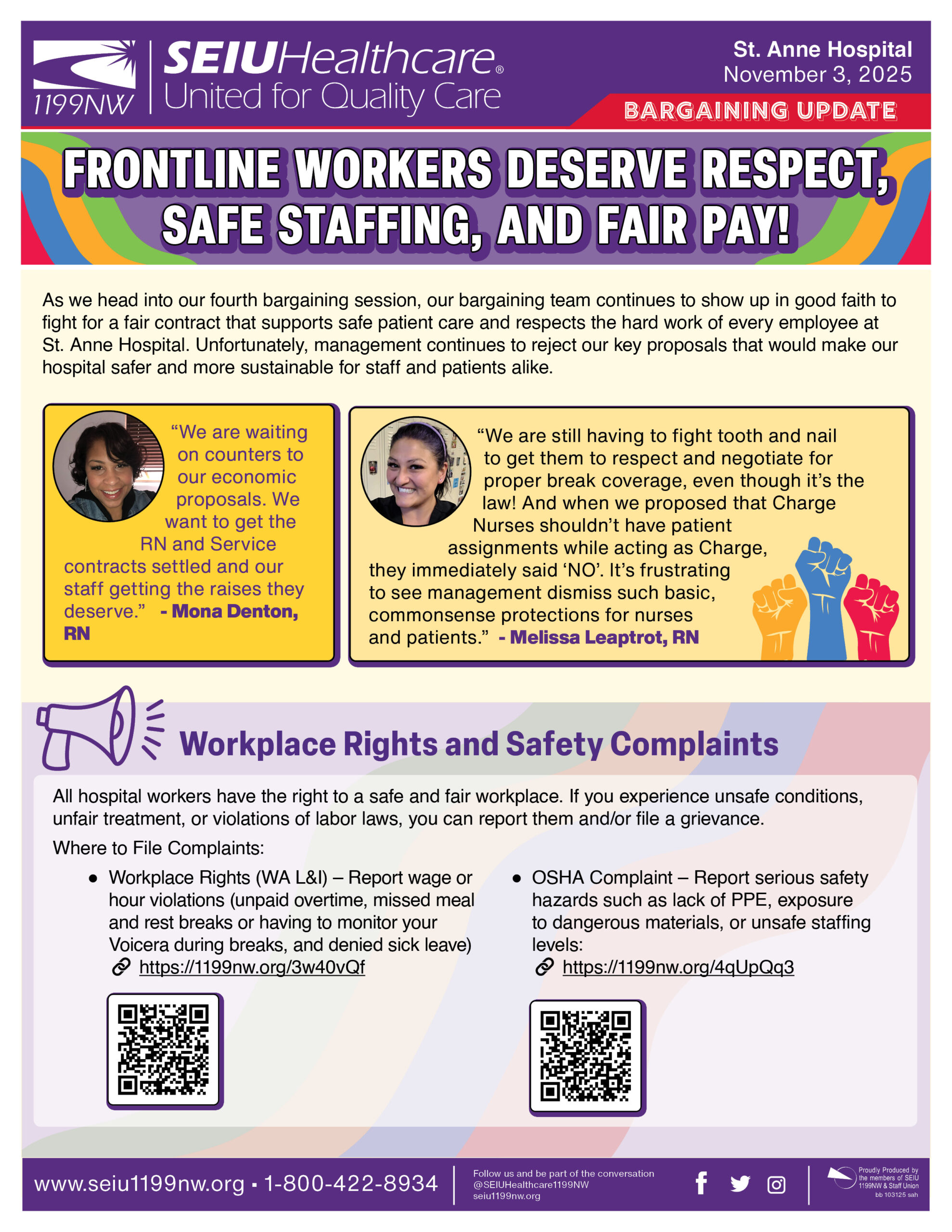 Frontline workers deserve respect, safe staffing, and fair pay!