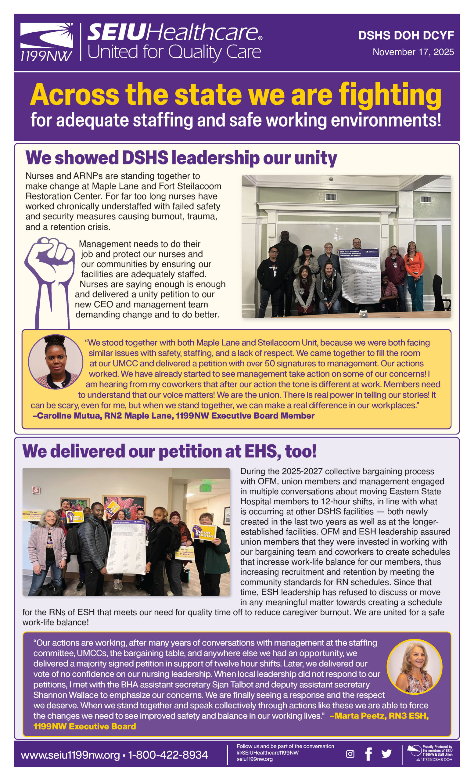 Across the state we are fighting for adequate staffing and safe working environments!