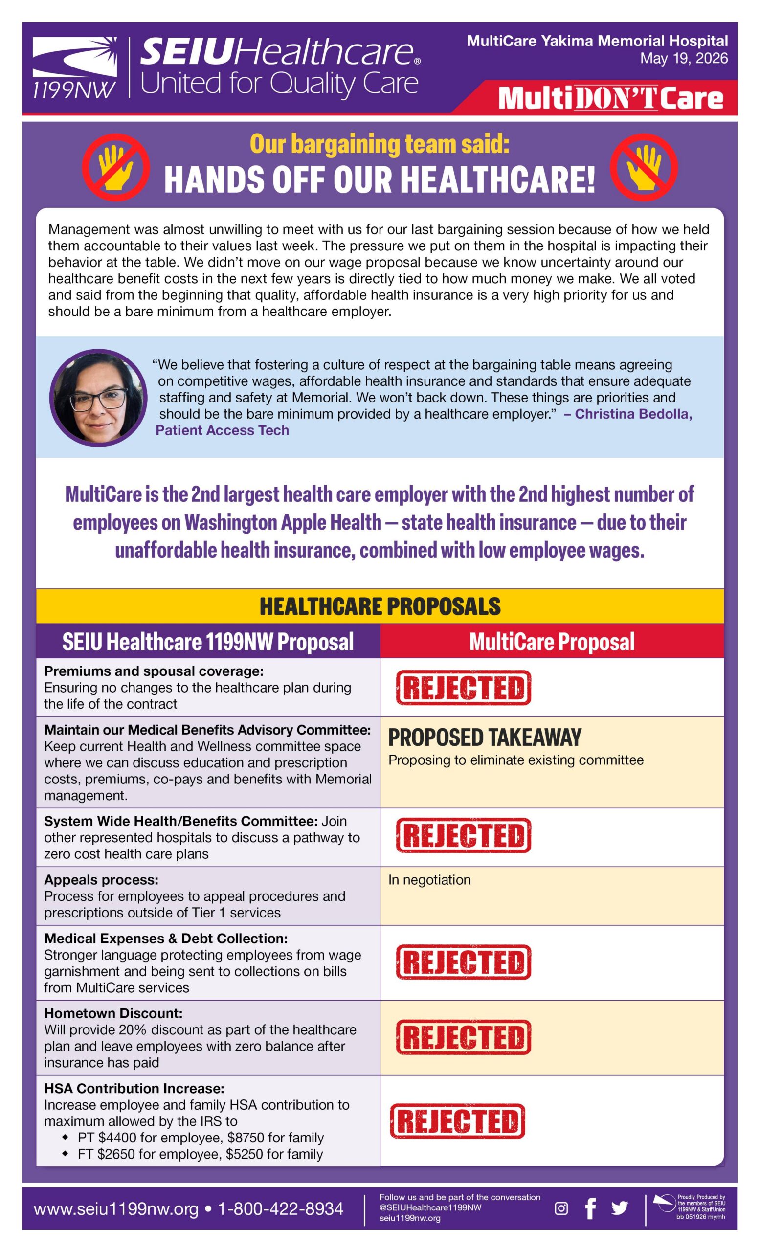 Our bargaining team said: HANDS OFF OUR HEALTHCARE!