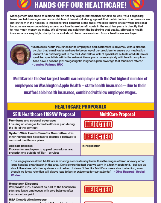 Our bargaining team said: HANDS OFF OUR HEALTHCARE!
