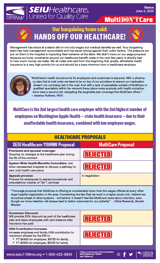 Our bargaining team said: HANDS OFF OUR HEALTHCARE!