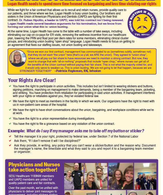 Union Busting is Disgusting! Logan Health needs to spend more time focused on bargaining and less time violating our rights