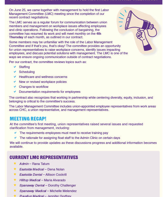 USING OUR VOICE FOR A BETTER CHC: LABOR MANAGEMENT COMMITTEE RESUMES MONTHLY MEETINGS!