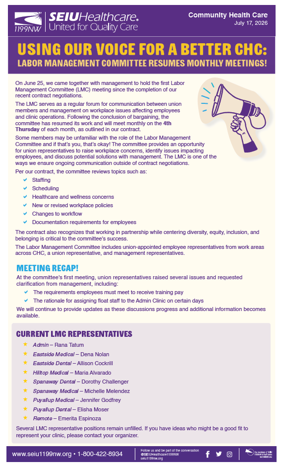 USING OUR VOICE FOR A BETTER CHC: LABOR MANAGEMENT COMMITTEE RESUMES MONTHLY MEETINGS!