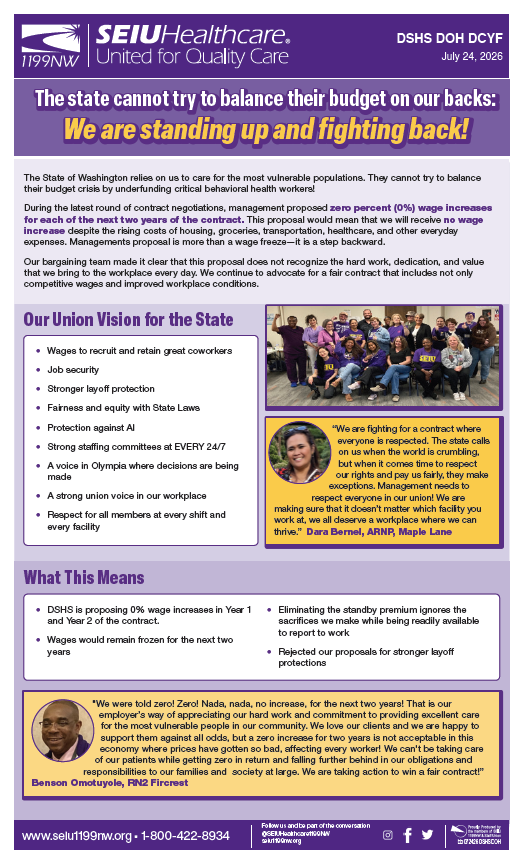 The state cannot try to balance their budget on our backs: We are standing up and fighting back!