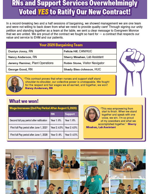 RNs and Support Services Overwhelmingly Voted YES to Ratify Our New Contract!