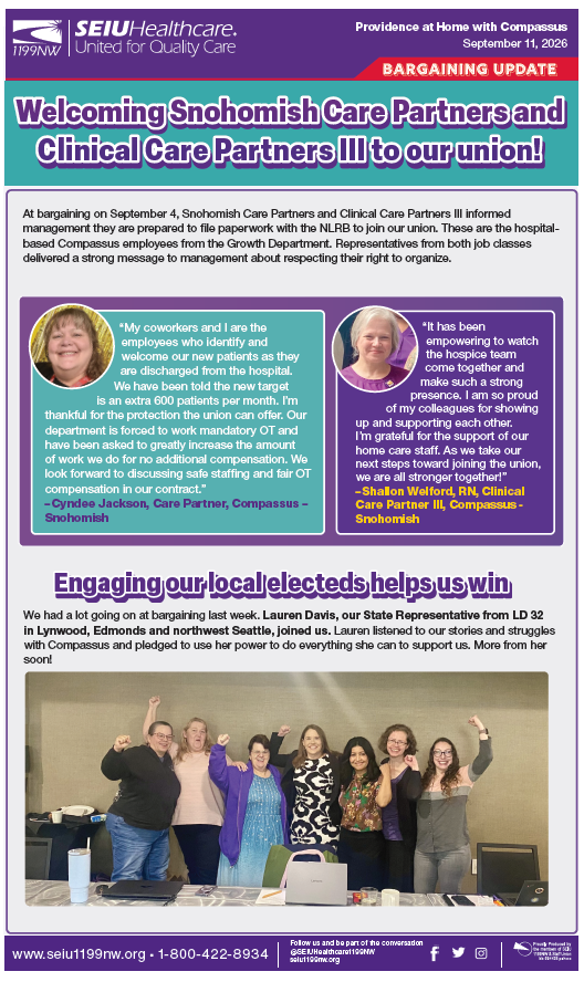 Welcoming Snohomish Care Partners and Clinical Care Partners III to our union!