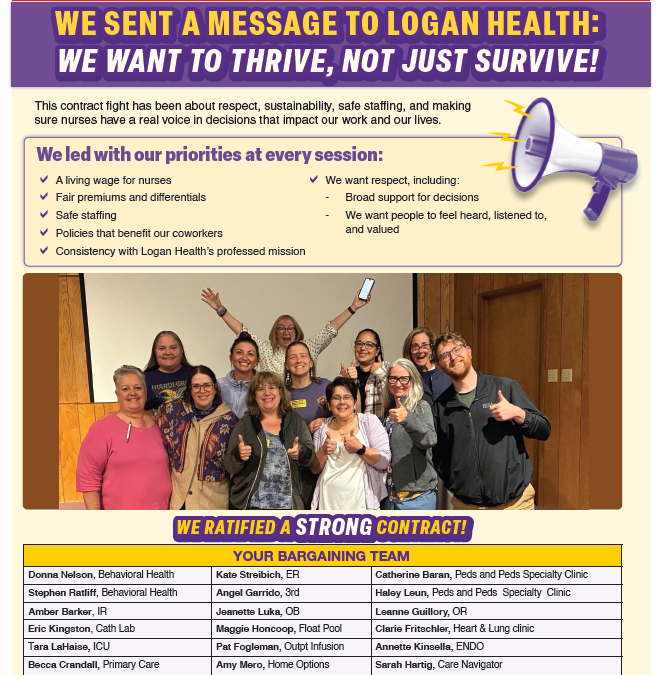 WE SENT A MESSAGE TO LOGAN HEALTH: WE WANT TO THRIVE, NOT JUST SURVIVE!