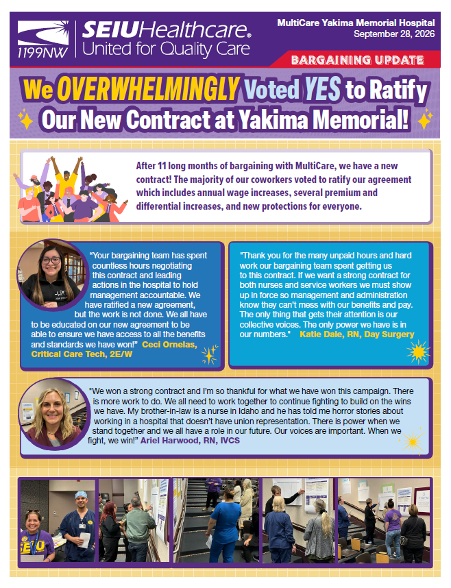 We OVERWHELMINGLY Voted YES to Ratify Our New Contract at Yakima Memorial!